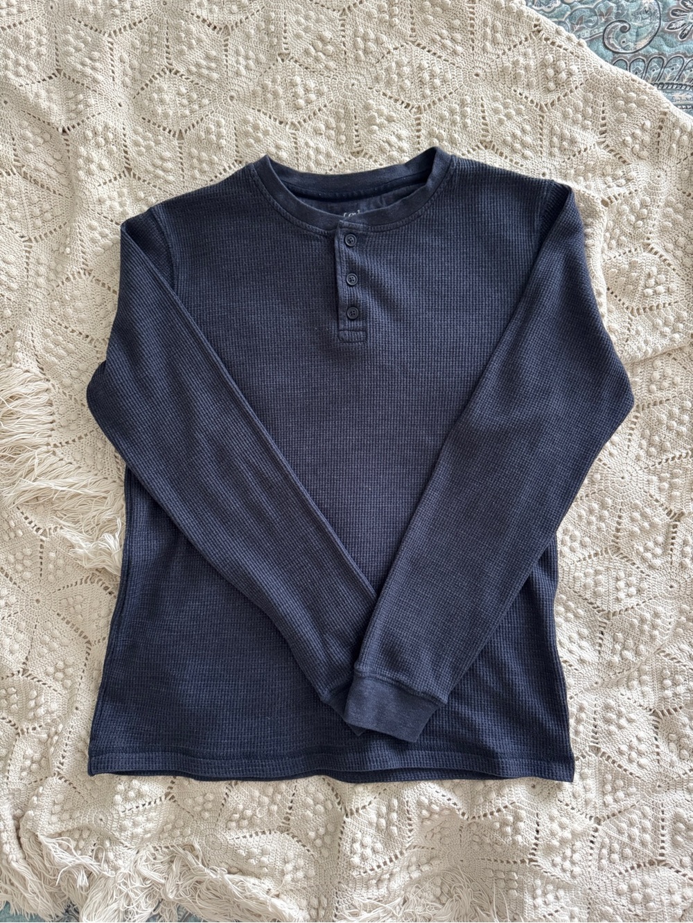George Men's Navy Waffle-Knit Henley Crewneck Shirt